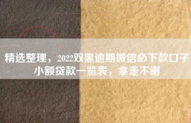 精选整理，2022双黑逾期微信必下款口子小额贷款一览表，拿走不谢