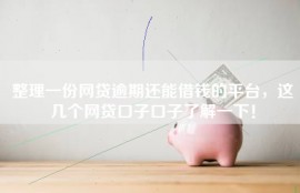 整理一份网贷逾期还能借钱的平台，这几个网贷口子口子了解一下！