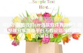 可以小额借钱的APP借款软件有哪些？精选整理分享哪些平台不看征信可以借到钱小额贷款