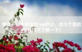 整理一份小额借钱2000秒过，这几个借款平台口子了解一下！