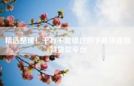 精选整理！千万不能错过的手机快速借款贷款平台
