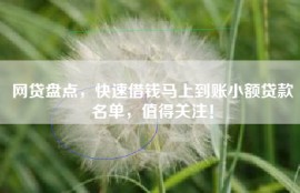 网贷盘点，快速借钱马上到账小额贷款名单，值得关注！
