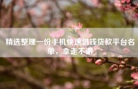 精选整理一份手机快速借钱贷款平台名单，拿走不谢