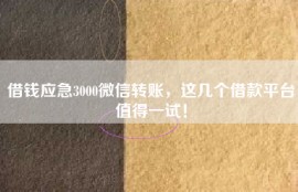 借钱应急3000微信转账，这几个借款平台值得一试！