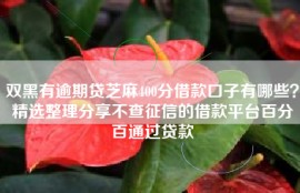 双黑有逾期贷芝麻400分借款口子有哪些？精选整理分享不查征信的借款平台百分百通过贷款