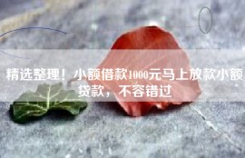 精选整理！小额借款1000元马上放款小额贷款，不容错过
