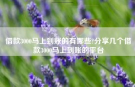 借款3000马上到账的有哪些?分享几个借款3000马上到账的平台