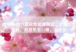 咸阳市 南六县房本抵押贷款、企业经营贷款，月息低至3.3厘，无小贷