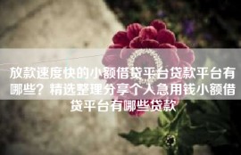 放款速度快的小额借贷平台贷款平台有哪些？精选整理分享个人急用钱小额借贷平台有哪些贷款