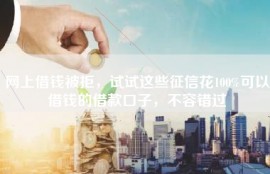 网上借钱被拒，试试这些征信花100%可以借钱的借款口子，不容错过