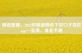 精选整理，2022双黑逾期必下款口子贷款app一览表，拿走不谢