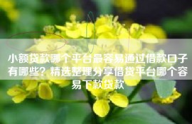 小额贷款哪个平台最容易通过借款口子有哪些？精选整理分享借贷平台哪个容易下款贷款