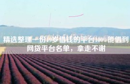 精选整理一份19岁借钱的平台100%能借到网贷平台名单，拿走不谢