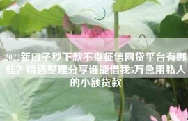 2022新口子秒下款不查征信网贷平台有哪些？精选整理分享谁能借我5万急用私人的小额贷款