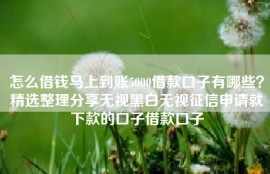 怎么借钱马上到账5000借款口子有哪些？精选整理分享无视黑白无视征信申请就下款的口子借款口子