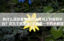 有什么贷款是借两百块钱马上到账的平台？这几个就是2022无视黑一千的小额贷款
