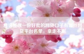 精选整理一份好批的网贷口子有哪些网贷平台名单，拿走不谢