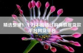 精选整理！千万不能错过的高额度贷款平台网贷平台