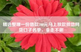 精选整理一份借款200元马上放款微信网贷口子名单，拿走不谢