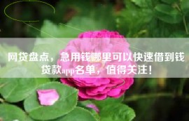 网贷盘点，急用钱哪里可以快速借到钱贷款app名单，值得关注！