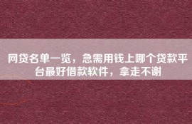 网贷名单一览，急需用钱上哪个贷款平台最好借款软件，拿走不谢