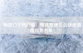 网贷口子热门篇：精选整理怎么快速借钱应急名单！