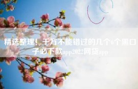 精选整理！千万不能错过的几个6个黑口子必下款app2022网贷app
