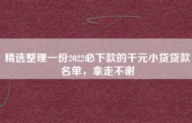 精选整理一份2022必下款的千元小贷贷款名单，拿走不谢