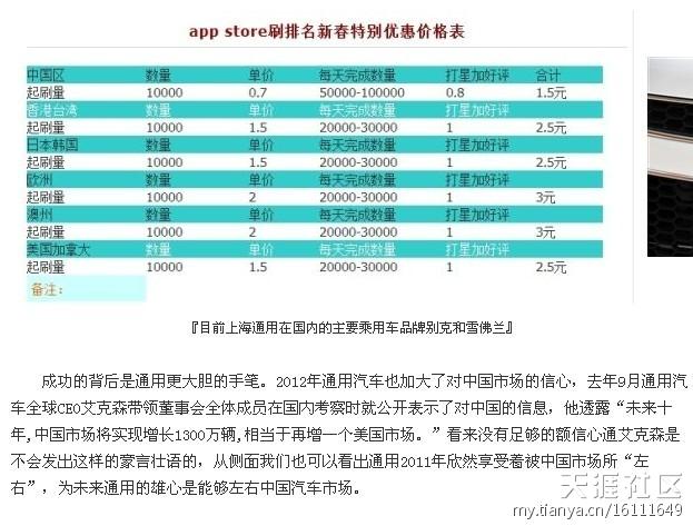 囧死，说车市销量的新闻页发现了刷app store排名的报价。。。