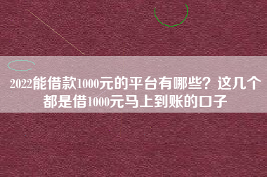 2022能借款1000元的平台有哪些？这几个都是借1000元马上到账的口子