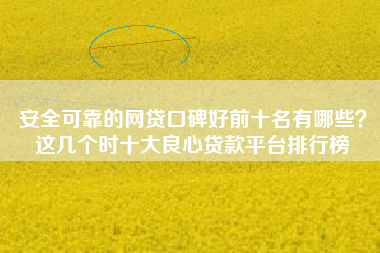 安全可靠的网贷口碑好前十名有哪些？这几个时十大良心贷款平台排行榜