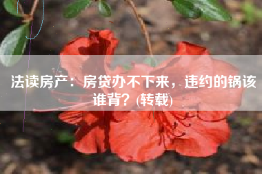 法读房产：房贷办不下来，违约的锅该谁背？(转载)