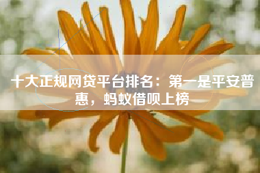 十大正规网贷平台排名：第一是平安普惠，蚂蚁借呗上榜