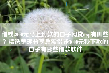 借钱3000元马上到款的口子网贷app有哪些？精选整理分享急需借钱3000元秒下款的口子有哪些借款软件