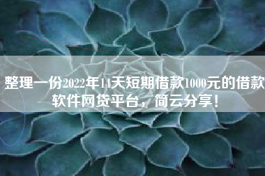 整理一份2022年14天短期借款1000元的借款软件网贷平台，简云分享！