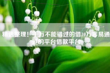 精选整理！千万不能错过的借10万容易通过的平台借款平台