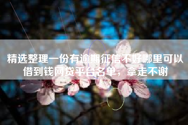 精选整理一份有逾期征信不好哪里可以借到钱网贷平台名单，拿走不谢