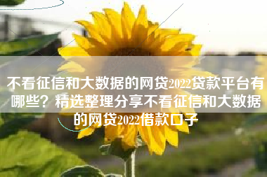 不看征信和大数据的网贷2022贷款平台有哪些？精选整理分享不看征信和大数据的网贷2022借款口子