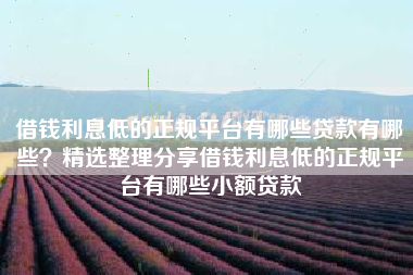 借钱利息低的正规平台有哪些贷款有哪些？精选整理分享借钱利息低的正规平台有哪些小额贷款