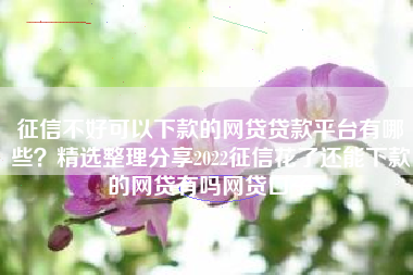 征信不好可以下款的网贷贷款平台有哪些？精选整理分享2022征信花了还能下款的网贷有吗网贷口子