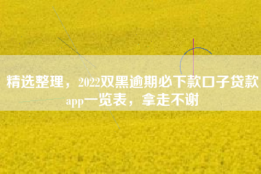 精选整理，2022双黑逾期必下款口子贷款app一览表，拿走不谢