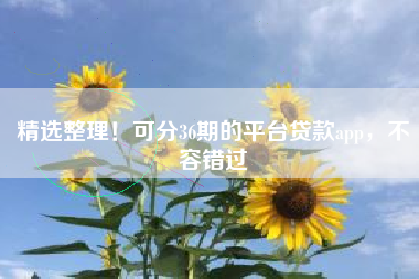 精选整理！可分36期的平台贷款app，不容错过