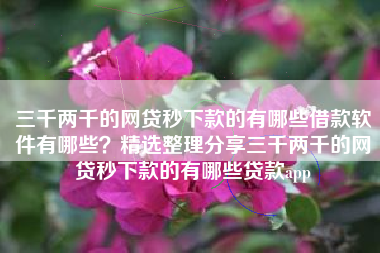 三千两千的网贷秒下款的有哪些借款软件有哪些？精选整理分享三千两千的网贷秒下款的有哪些贷款app