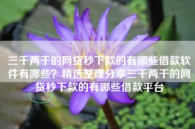 三千两千的网贷秒下款的有哪些借款软件有哪些？精选整理分享三千两千的网贷秒下款的有哪些借款平台
