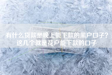 有什么贷款是晚上能下款的黑户口子？这几个就是花户能下款的口子