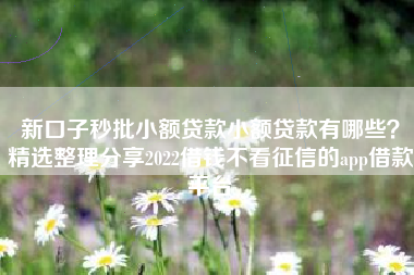 新口子秒批小额贷款小额贷款有哪些？精选整理分享2022借钱不看征信的app借款平台