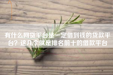有什么网贷平台是一定借到钱的贷款平台？这几个就是排名前十的借款平台