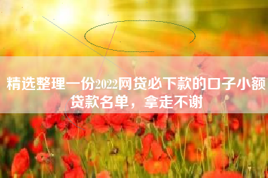 精选整理一份2022网贷必下款的口子小额贷款名单，拿走不谢
