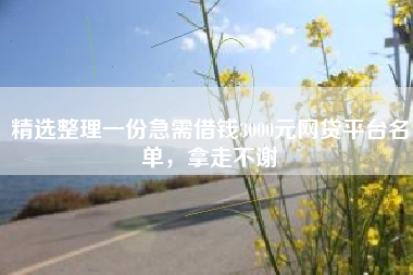 精选整理一份急需借钱3000元网贷平台名单，拿走不谢