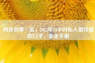 网贷名单一览，2022年24小时私人借钱借款口子，拿走不谢
